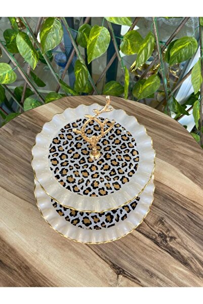 GÜRCÜGLASS Leopar model altın 2 katlı şekerlik.