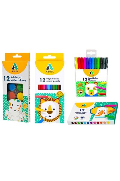 Adel 12 Color Pastel Water Pencil Painting Set - Dry Paint and Felt