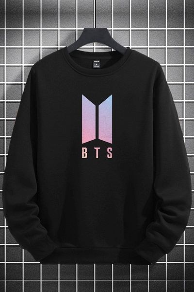 macklin Unisex Women Men Bts Printed Crew Neck Black Sweatshirt