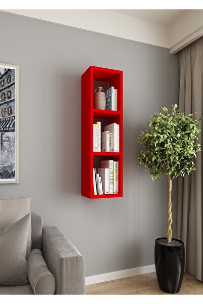 Dekormer Design Duvar Rafı Tek Kitaplık 90 Cm Mobilya Kırmızı
