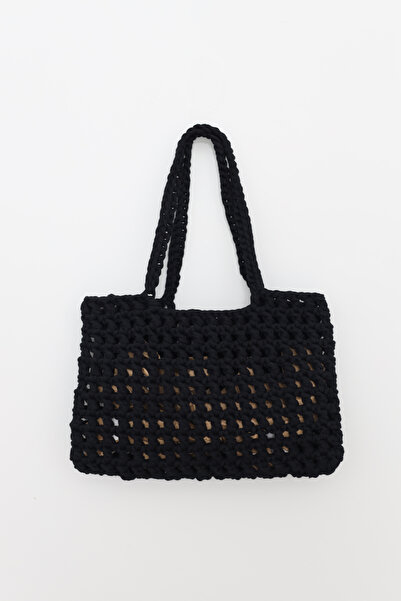 EL İŞİ Kadın Siyah File Veronika Model El Yapımı Tığ İşi Penye Çanta El ,Omuz...