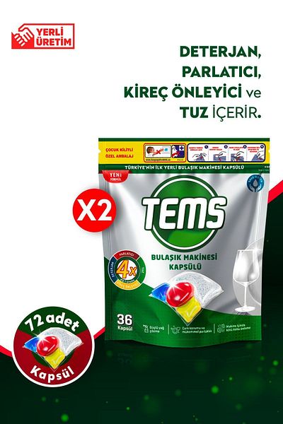 TEMS 4 Effect Dishwasher Capsules Detergent 72 Pack (2X 36 Pack)