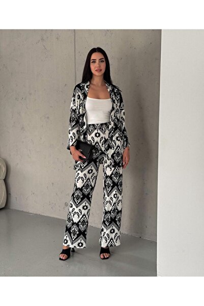 520CK قماش أزرق منقوش مزدوج - طقم كيمونو نسائي