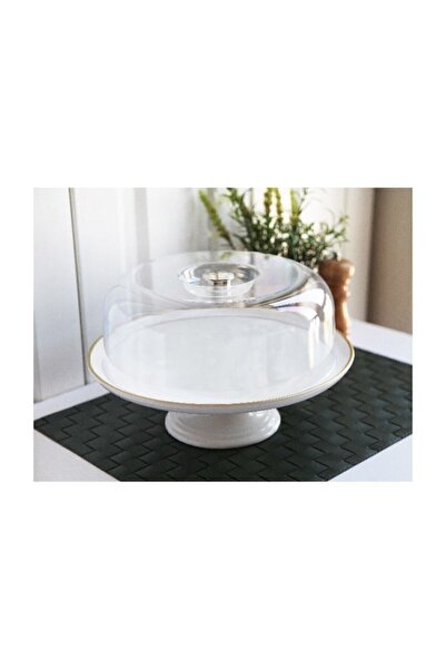 GÖNÜL Ceramic Footed Cake Dish White Gold