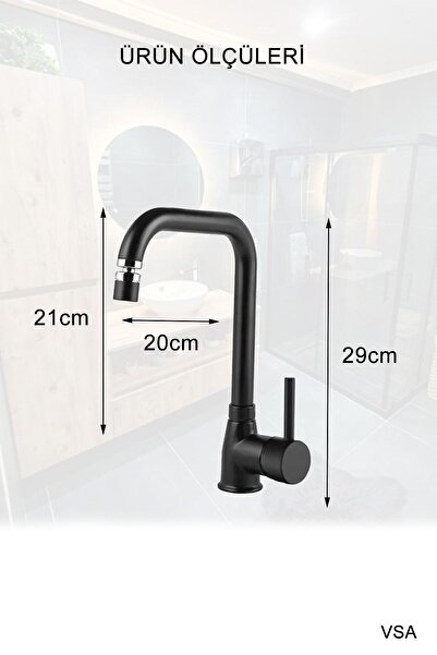 VSA Siyah Robot Siyah Tepe Yağmurlama Duş Seti Mutfak Banyo Lavabo Bataryası Set