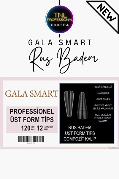 gala smart Rus Badem Üst Form Tips Poly Jel Kalıp Çıkarılabilir Gel Tips 120l...