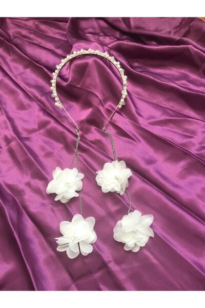 Simsim Tasarım تاج الأمومة الأبيض مع أقراط مطرزة