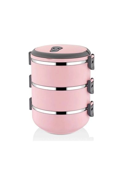 FreshBox 3-Layer Leakproof Food Thermos Lunch Box Storage Container Pink 2.25 Liters