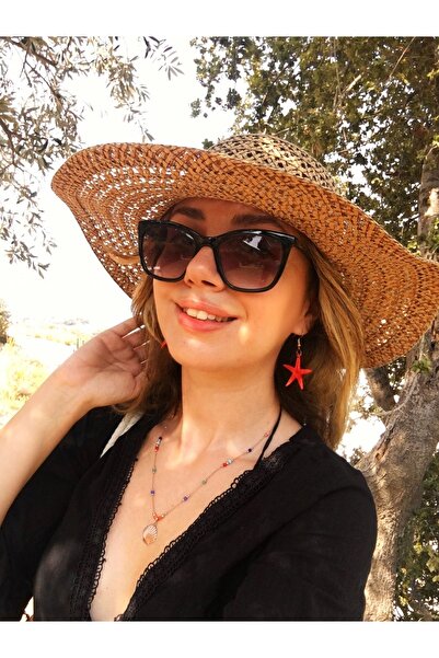 özde dekor Gerçek Deniz Yıldızı Küpe - Mercan Rengi (ALTIN RENK METAL)