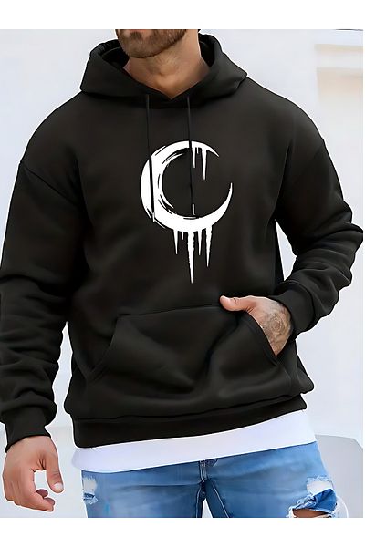 BEETON 2 Thread Crescent Design - Black Oversize Hooded Hoodie