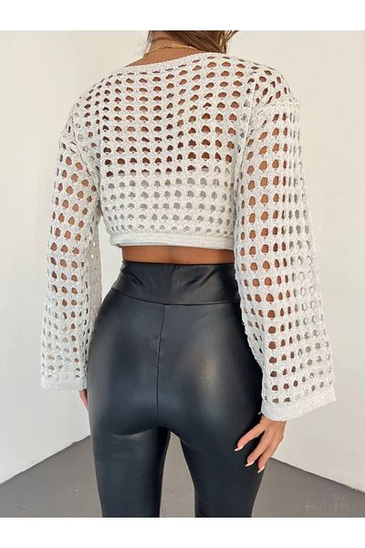 bi cooll Bluză cu plasă perforată, bluză cu plasă, cu plasă de culoare crem, cu o mulțime de mâneci, pulover scurt din plasă perforată