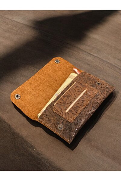 MAT Deri Tütün Kesesi Deri Tütün Çantası Desenli Taba Etnik Tütünlük 17 x 8.5 cm ( Cep Boy )