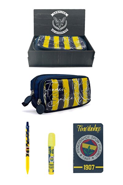 Fenerbahçe Orijinal Kalemlik Set 4lü Kırtasiye Hediye Seti 2 Bölmeli Kalem Ku...