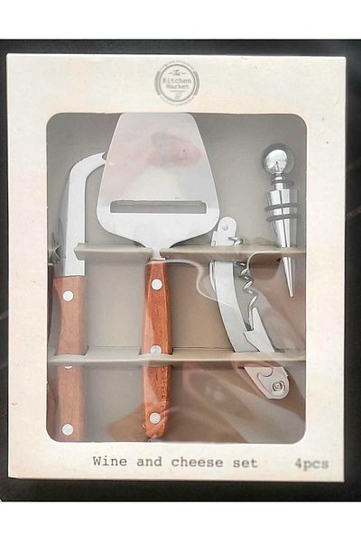 Excellent Houseware 4 Piece Wine Wine Bottle Opener - Corkscrew and Wooden Handle Cheese Knife Set