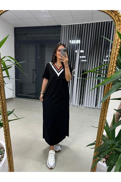 caddstore Dr 2606 - Rochie cu decolteu în V, culoare maro, cu detalii de tranziție