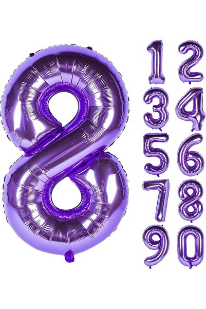 Parti Station 8 Yaş Mor Renk Rakam Folyo Balon 8 Sekiz Rakam Mor Renk Helyum ...
