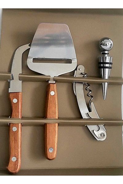 Excellent Houseware 4 Piece Wine Wine Bottle Opener - Corkscrew and Wooden Handle Cheese Knife Set