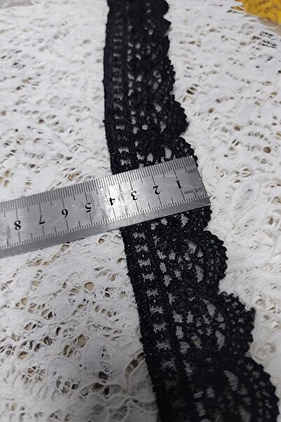 DUAYEN güpür dantel siyah tül üzeri işleme ekvan kenar desen 1 metre