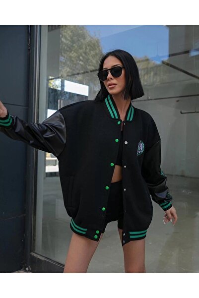 AHTAPOTMODA Jachetă neagră unisex oversize din piele pentru colegiu - design ...