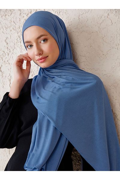 Saless Denim Color Lycra Combed Cotton Viscose Shawl - 70x180cm