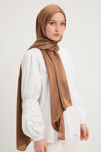 Saless Janjanli Hijab Crinkle Evening Dress - Brown, 70X190Cm