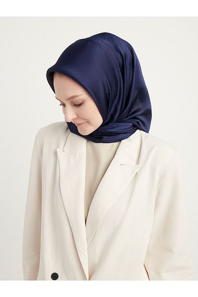 Saless Navy Blue Crinkle Hijab Evening Scarf - Janjanlı, 100X100Cm