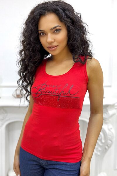 RICH GLAM Women's Slim FiT STylish Tank Top - CrysTal STone DeTailed Sleeveless T-Shirt