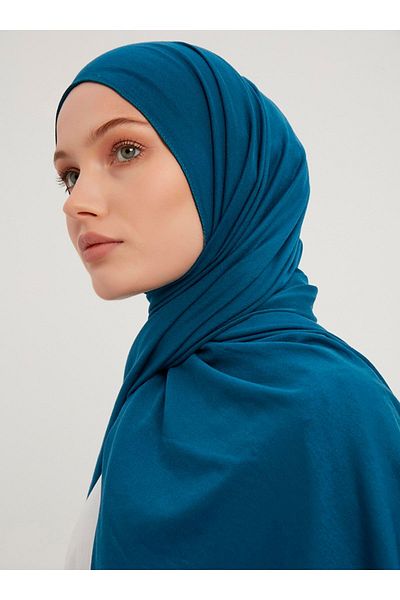 Saless Ocean Blue Lycra Combed Cotton Viscose Shawl 70x180cm