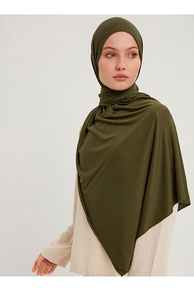 Saless Σάλι KHaki Lycra Χτενισμένο Βαμβακερό Viscose 70x180cm