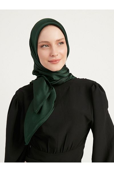 Saless Janjan Detailed Hijab Women's Evening Scarf - Crinkle Emerald 100X100Cm