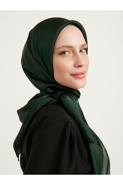 Saless Janjan Detailed Hijab Women's Evening Scarf - Crinkle Emerald 100X100Cm