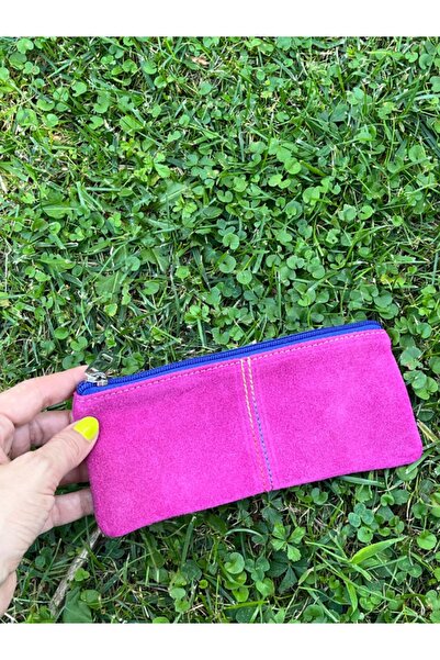 Pinkylola SoLo Model Pembe renk hakiki yarma süet deri kalemlik /mini makyaj ...