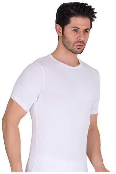 Berrak Men's Modal White 0-Neck Short Sleeve Undershirt 6 Pieces 1038