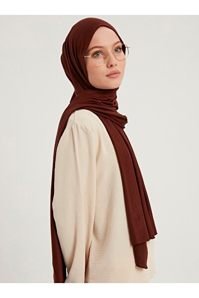 Şaless Χτενισμένο βαμβακερό σάλι βισκόζης 70x180cm - Lycra, σκούρο καφέ