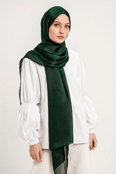 Saless Hijab Women's Janjan Crinkle Evening Dress Shawl-Emerald- 70X190Cm