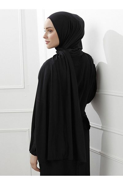 Saless Black Lycra Viscose Combed Shawl - 70x180cm