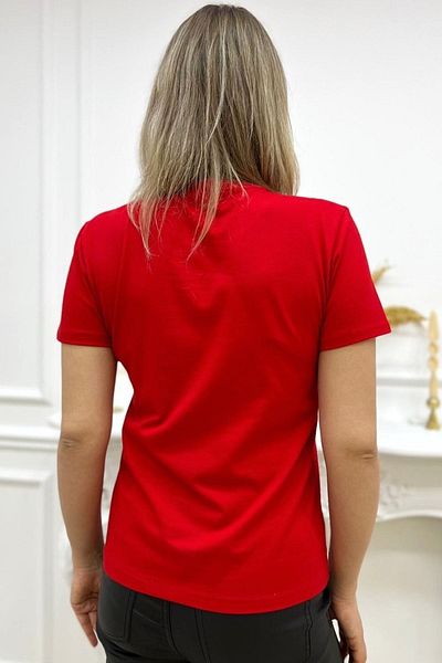 RICH GLAM Skull Crystal Stone Red Large Size Cotton Women's T-shirt