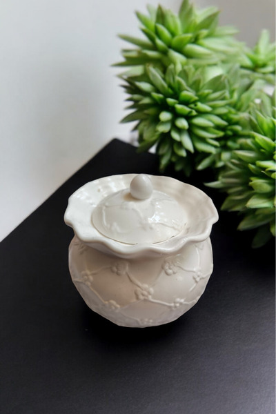 Homedec Çiçek Desenli Kapaklı Şekerlik 9x7 cm (Vernikli)