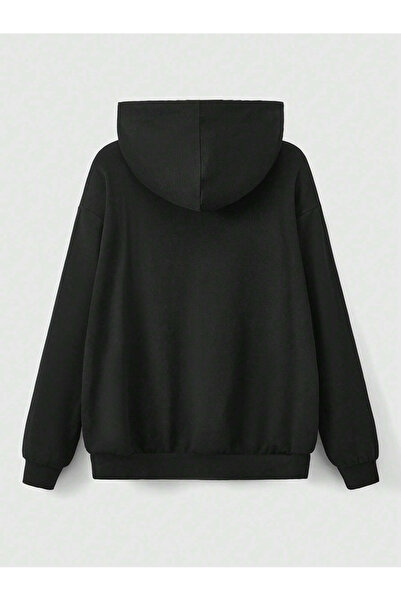 ZEMLİYA Unisex Siyah Kapşonlu Hırka Fermuarlı Sweat