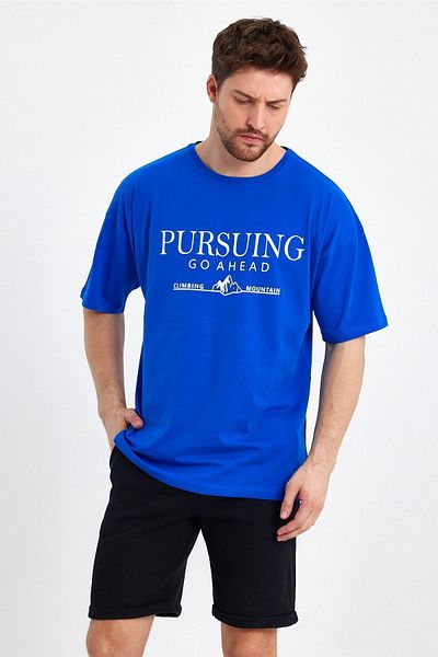 Mad&Calf Ανδρικό μπλουζάκι Pursing Go Ahead με στάμπα μεγάλου μεγέθους