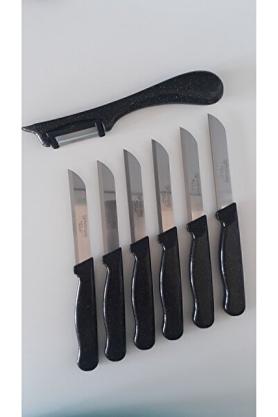 Solingen 6 Simli Siyah Meyve Bıçağı Ve Topuz Saplı Yan Soyacak Seti