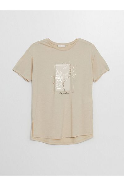LC Waikiki LCW Damen-T-Shirt – Rundhalsausschnitt, bedruckt, kurze Ärmel