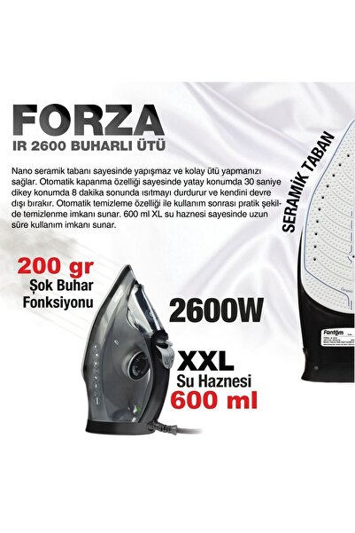 Fantom Forza 2600 Watt - 200gr Shock Steam Iron with Ceramic Base