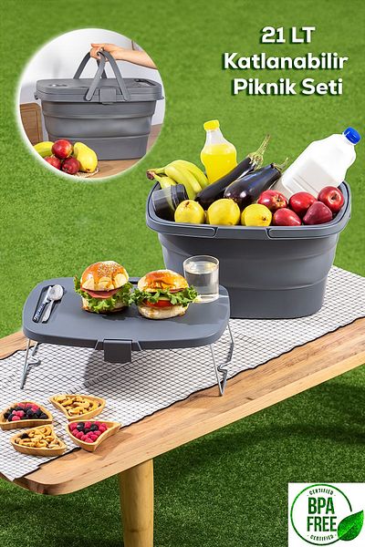 Porsima Folding Picnic Basket - Foldable Storage Box with Silicone - 21 L