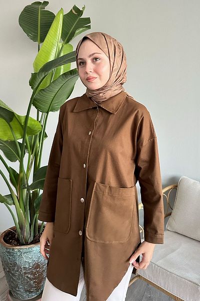 InStyle Gabardine Fabric - Bitter Brown Oversize Jacket