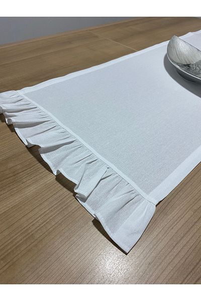 LILYUM 100% Βαμβακερό Ακατέργαστο Λινό Runner με βολάν άκρες 40x110 cm