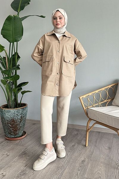 InStyle Μπουφάν Gabardine Cream Oversize