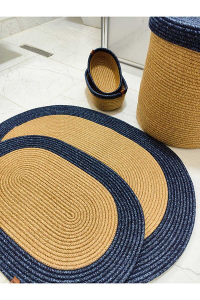 ModaCardin Σετ πατάκι μπάνιου από άχυρο από γιούτα Bohemian Style - Σετ 5 τεμαχίων, 50x80/40x60/40x35 Αυτό