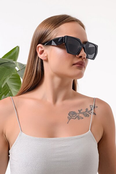 Duke Nickle Unisex Black Cat Eye Geometric Frame Black Uv 400 Glass Sunglasses