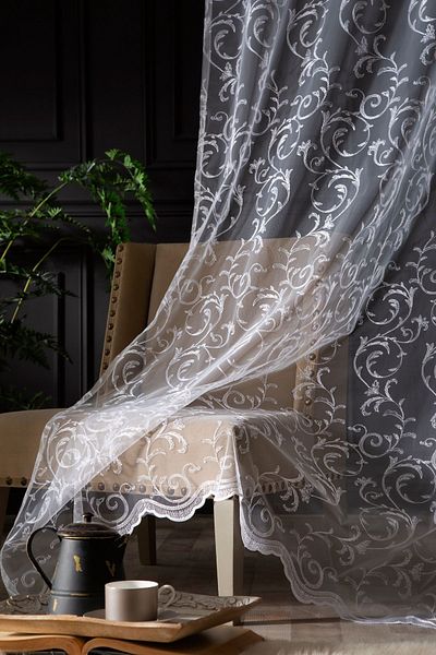 MAGİZA White Patterned Tulle Curtain - Don't Want Iron, 1e 2.5layer Normal Pleat, Suitable for Living Room, Kitchen, Balcony and Children's Room